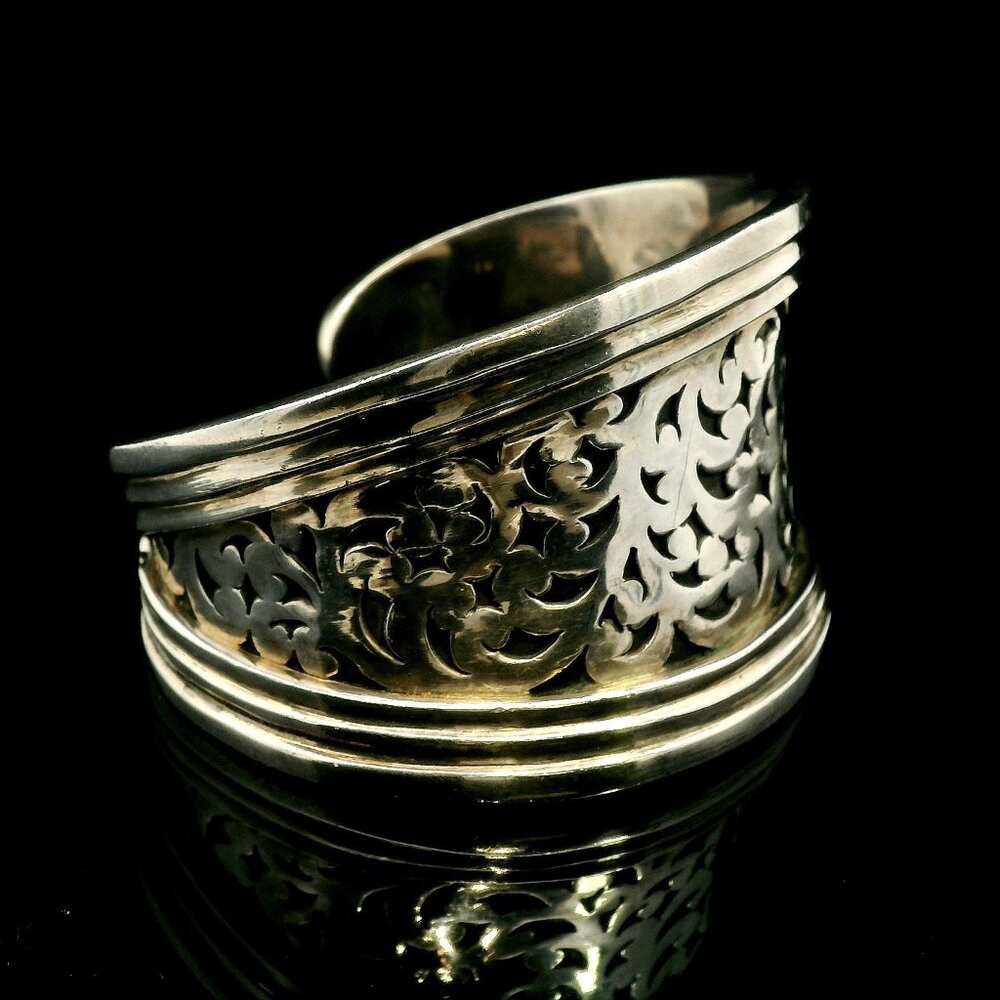 Lois Hill Wide Sterling Silver Filigree Cuff Bracelet – Artisan Scrollwork - Picture 3 of 4